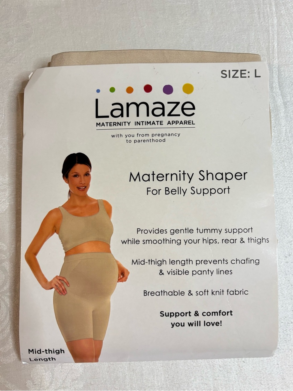 Lamaze Beige Maternity Shaper Mid-Thigh Support Shorts Large NWOT